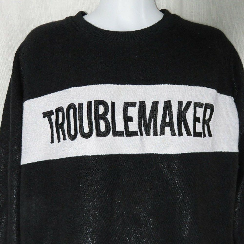 Zoe Karssen Troublemaker Sweatshirt Black White Crewneck Shiny Small